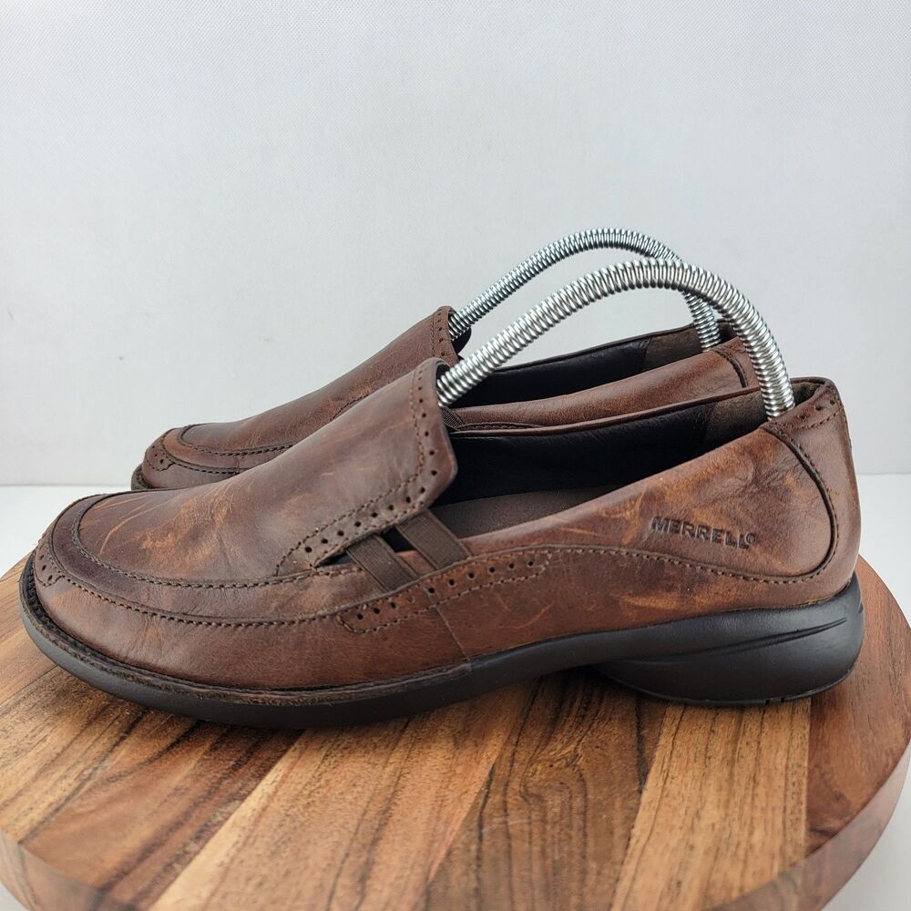 Merrell Womens Size 9.5 Brown Tetra Wave Saddle Leather Slip On Loafer Shoes